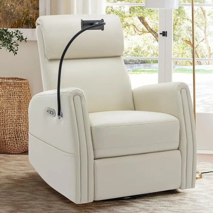 COLAMY 270° Power Swivel Glider Recliner Chair with Removable Mobile & iPad Holders, PU Leather Reclining Rocker with Built