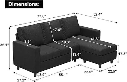 Chenille L-Shaped Modular Sectional Sofa, 3-Seater Comfy Cloud Couch with Ottoman/Chaise & 5 Pillows for Living Room Bedroom