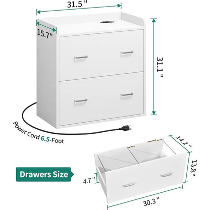 File Cabinet with Charging Station, Large Lateral Filing Cabinet for Home Office