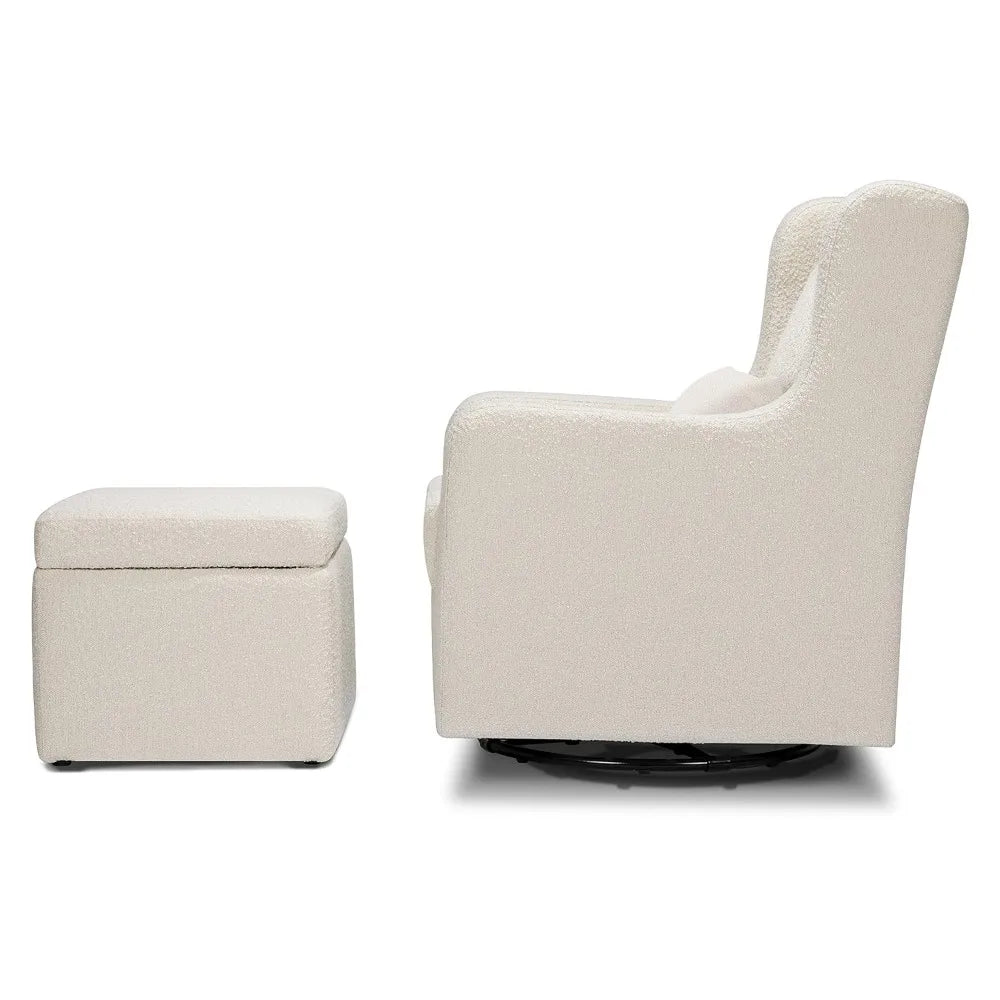 Carter's by DaVinci Adrian Swivel Glider with Storage Ottoman in Performance Cream Linen, Water Repellent and Stain Resistant,