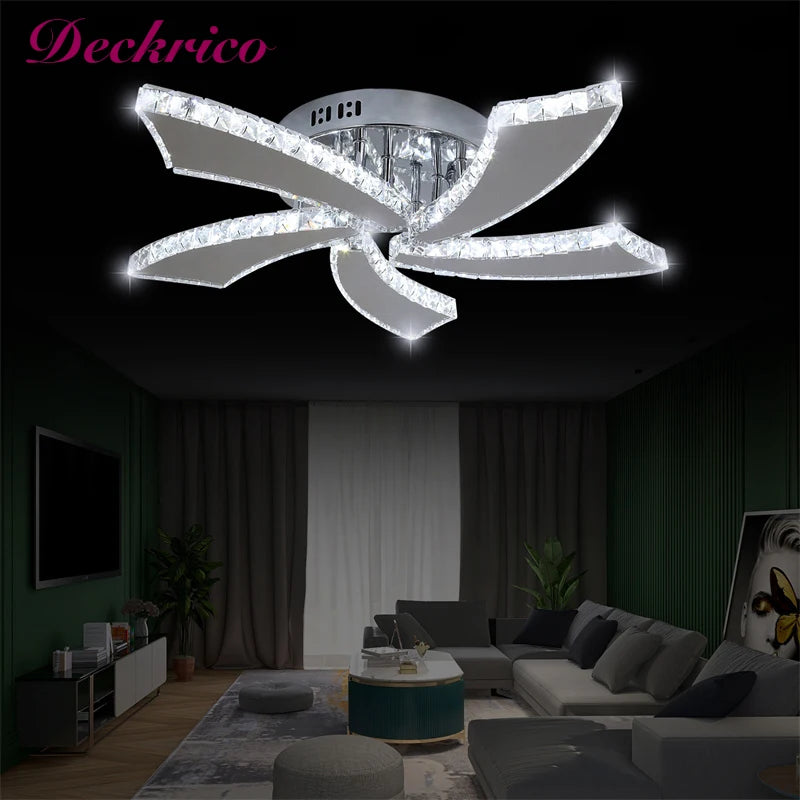 Modern Ceiling Lamp Flush Mount Stainless Steel Fixture Led Chandelier K9 Crystal Chrome Ceiling Fan Plafon Fan Lamps Luminaire