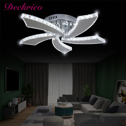 Modern Ceiling Lamp Flush Mount Stainless Steel Fixture Led Chandelier K9 Crystal Chrome Ceiling Fan Plafon Fan Lamps Luminaire