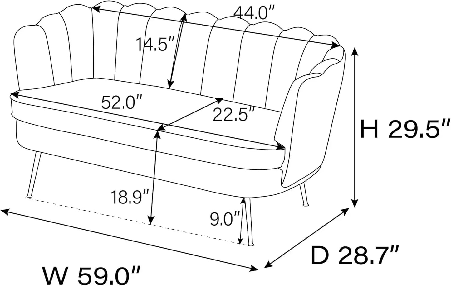 Wide Modern Boucle Loveseat Small Sofa Small Mini Room Couch 2-Seater Sofa with Gold Metal Legs