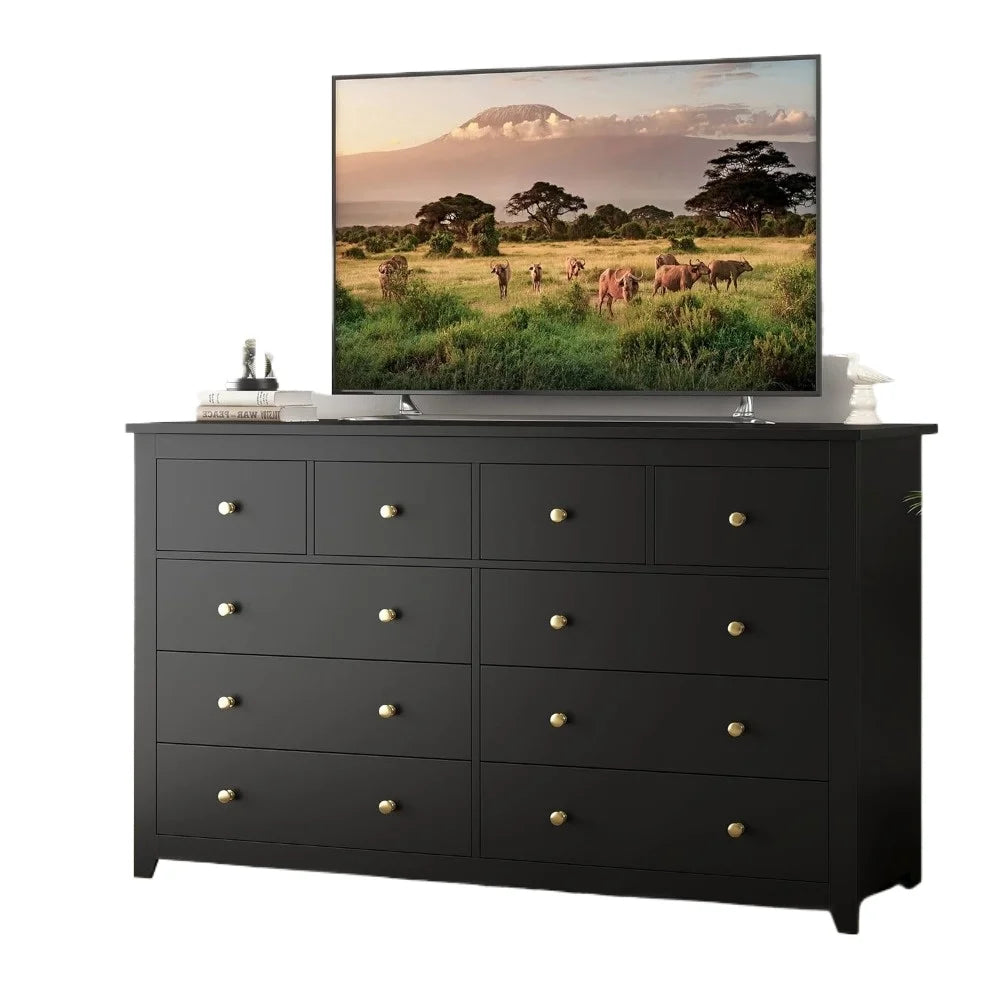 Dresser, Dresser for Bedroom with 10 Drawers Black Dresser with Smooth Metal Rail Wood Dressers 52.2W*15.8" D*35.8" H  dresser