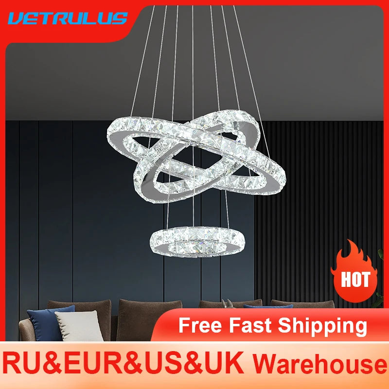 Crystal Led Ring Pendant Lights Modern Chandelier Ceiling Lamps Living Dining Room Decoration Lustre Hanging Fixtures Luminaire