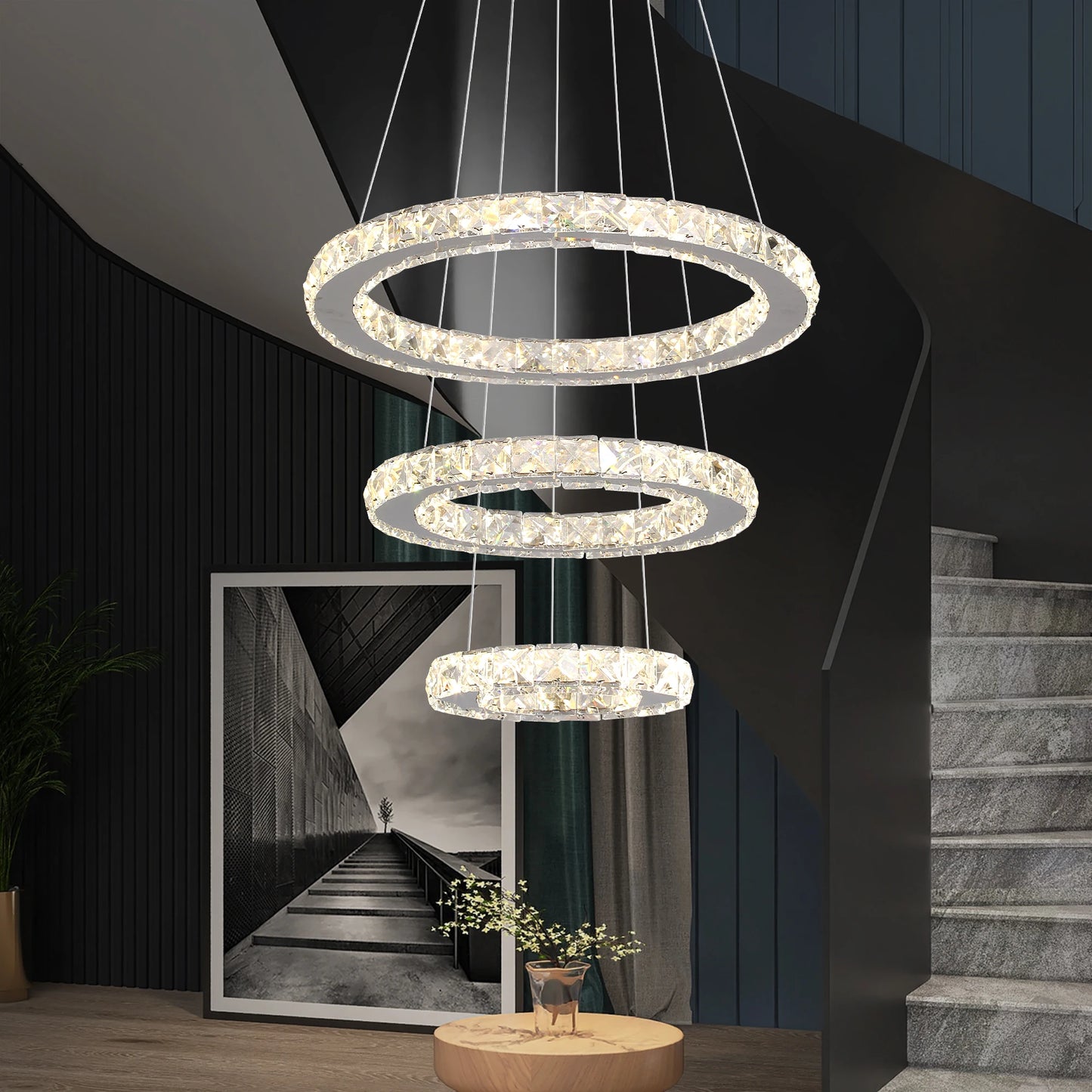 Luxury K9 Crystal Chandelier Pendant Lighting Fixtures Modern Ring Hanging Lamps Dining Room Hotel Home Appliance Decora Lights