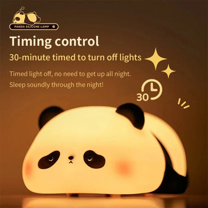 Veilleuse à capteur tactile en silicone avec panda mignon, lampe LED rechargeable à intensité réglable, décoration de chevet, veilleuse pour enfants, cadeau d'anniversaire