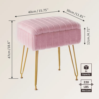 Tabouret de coiffeuse REDLIFE avec rangement en fausse fourrure, pouf de maquillage, meuble de commode avec pieds en métal doré pour chambre et salon