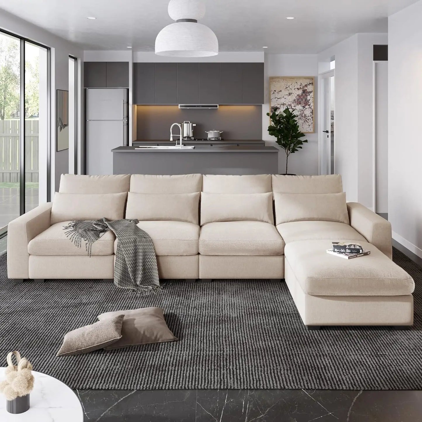 Modern Upholstered Sectional Sofa Set,Modular L Shaped Sectional Living Room Sofa Set,Convertible Couch with Reversible Chaise