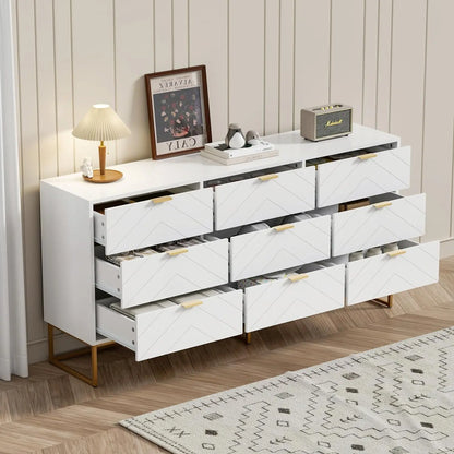 3 / 9 Drawers, Chest of Drawers,Dressers with Storage,Storage Cabinet with Golden Legs for Bedroom, Living Room, White / Black