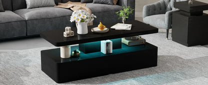 Double-Layer Design for Living Room Green Coffee Table Modern Stylish Coffee Table With 16 Colors LED Lights Black Furniture