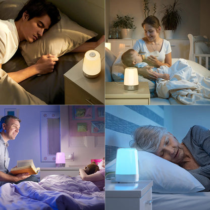 Réveil avec réveil et veilleuse LED avec simulation du lever du soleil, lampe de chevet tactile à intensité variable, 6 couleurs RVB pour chambre à coucher