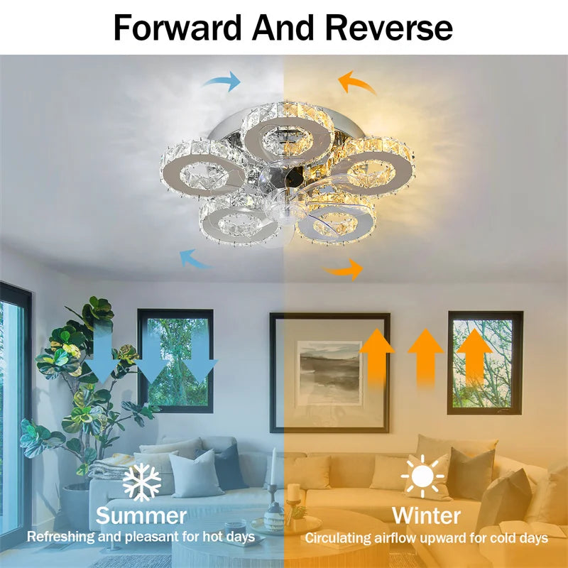 Modern Ceiling Lamp Flush Mount Stainless Steel Fixture Led Chandelier K9 Crystal Chrome Ceiling Fan Plafon Fan Lamps Luminaire