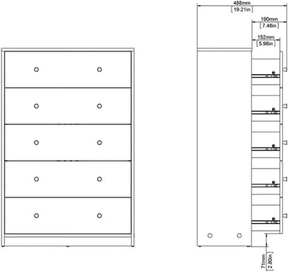 5 Drawer Chest, Modern Dresser Chest of Drawers, Tall Wood Dresser Storage Cabinet for Living Room, Entryway, White