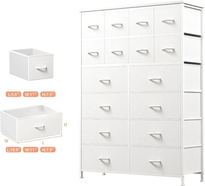 16 Dresser Drawer for Bedroom, Tall Dresser with PU Fabric Storage Drawer, Large Dressers & Chest of Drawers for Kid Room Closet