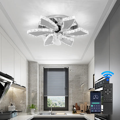 Modern Chandelier Ceiling Fan With Led Lamp Smart Remote Control Crystal Dining Room Fixtures Pendant Hanging Light Porch Lustre