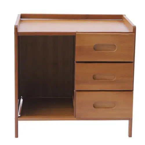 Bamboo Bedside End Table Brown Nightstand with Drawers and Open Shelf Sofa Side Stand Cupboard for Living Room Bedroom Or Office