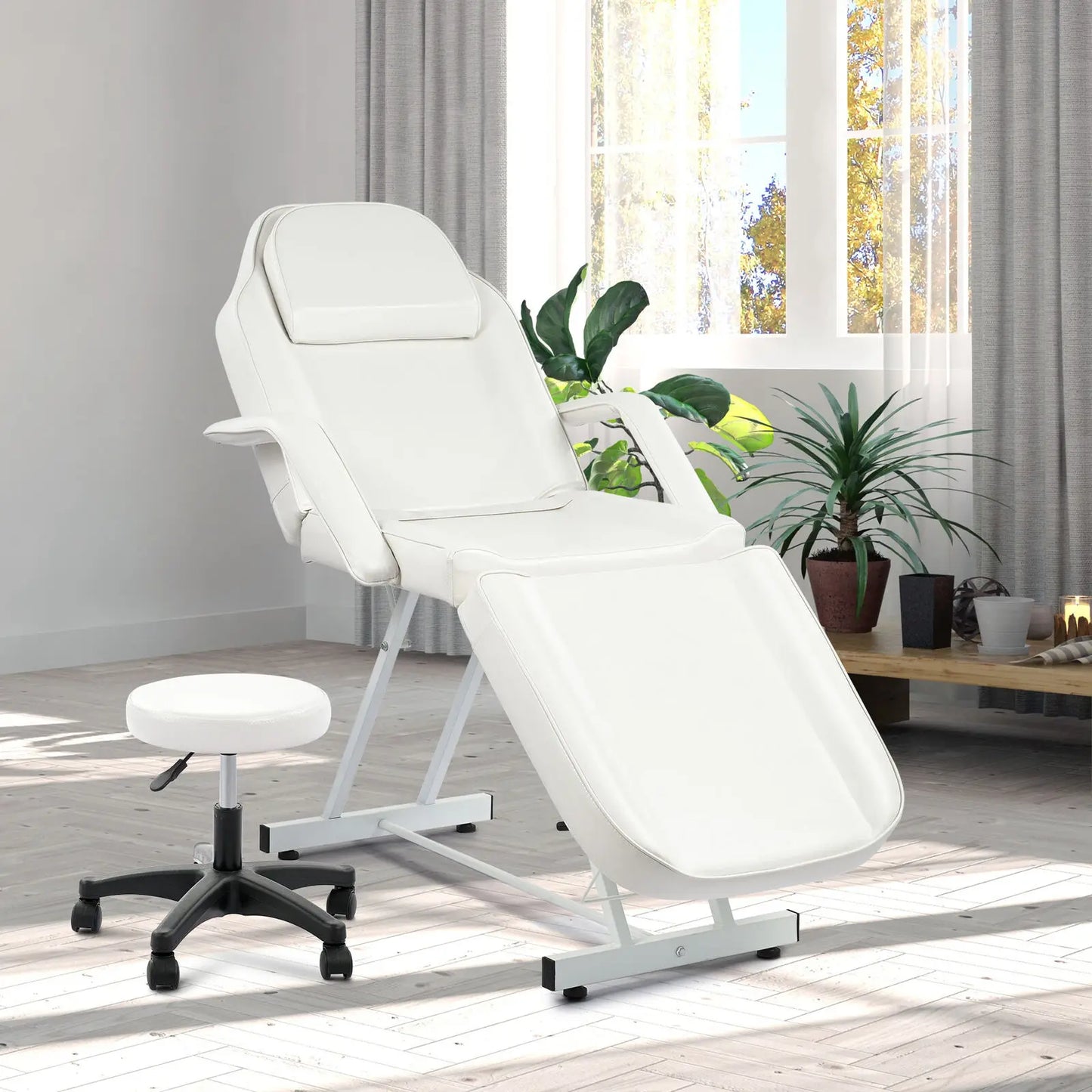 Sillón de masajes para salón de tatuajes, cama de esteticista con taburete hidráulico, mesa de cama facial multiusos de 3 secciones, ajustable