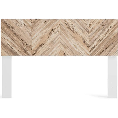 Cabecero de plataforma contemporáneo Piperton SOLAMENTE, tamaño Queen, madera natural, el patrón es expresivo, blanco de dos tonos