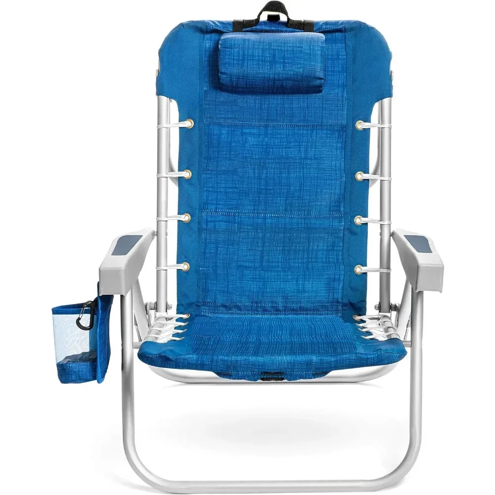 Ensemble de 2 chaises de plage, réglables sur 5 positions, porte-gobelet et support pour téléphone, fauteuil inclinable pliable pour patio.