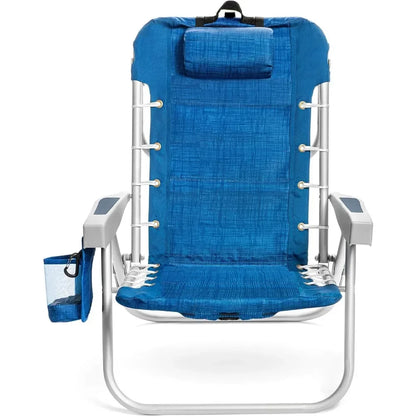 Ensemble de 2 chaises de plage, réglables sur 5 positions, porte-gobelet et support pour téléphone, fauteuil inclinable pliable pour patio.