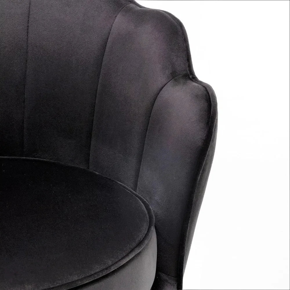 Chaise d'appoint en velours Furniture Direct avec silhouette festonnée et pieds en métal doré Chaises pour meubles de salon Noir