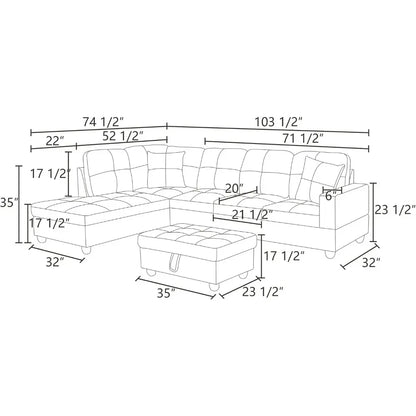 Grand canapé rembourré, chaise longue de rangement moderne en forme de L avec 2 oreillers, canapés sectionnels en cuir pour ensembles de meubles de salon et de bureau