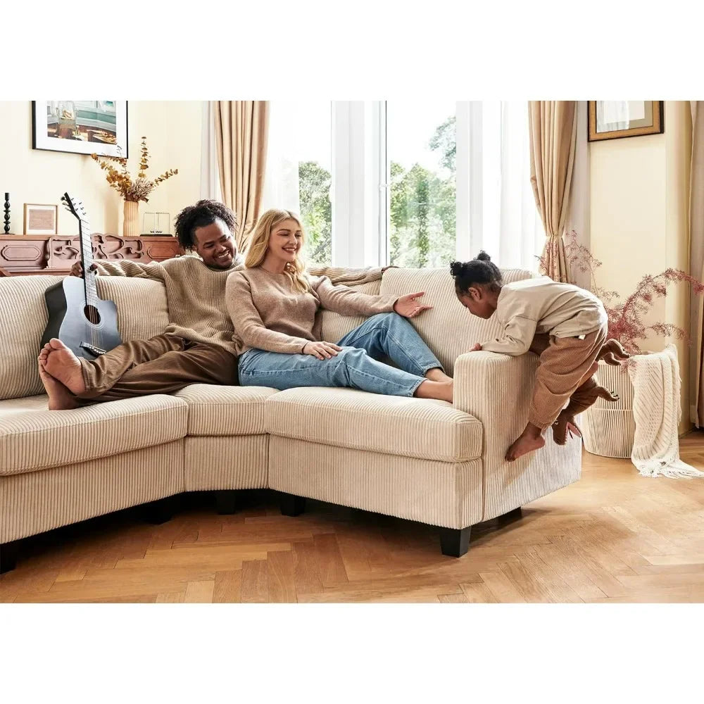 Sectional Sofa with Storage Ottoman, U Shape Sectional Couch Corduroy Modular Sectional Couches for Living Room, Beige