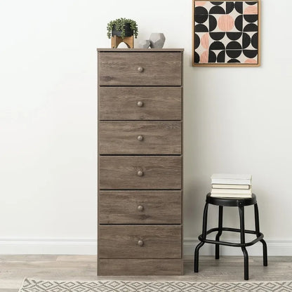 Astrid Tall White Dresser: 16"D x 20"W x 52"H, 6-Drawer Chest for Bedroom by Prepac - Perfect Chest of Drawers for Ample