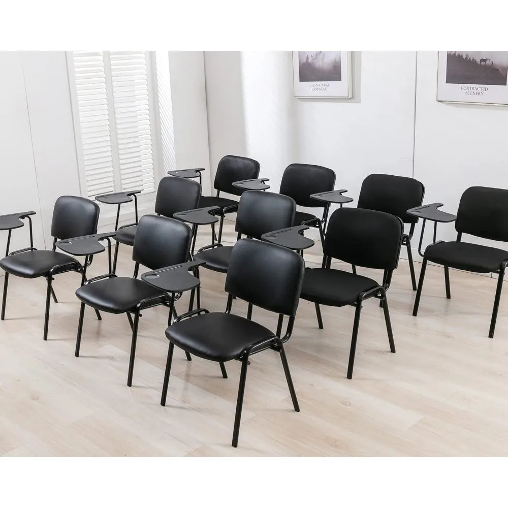 Black Flat Armchair Set of 10 for School Classroom, Mesh Waiting Room Chairs, Reception Chair with Flip Table Conference Chair