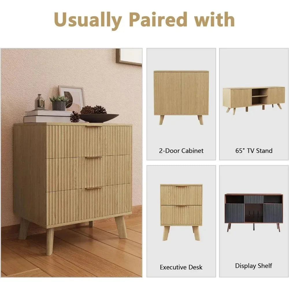 Dresser,3 Drawer Dresser,with Waveform Panel,Modern Closet Dressers Chest of Drawers,Wood Storage Dresser