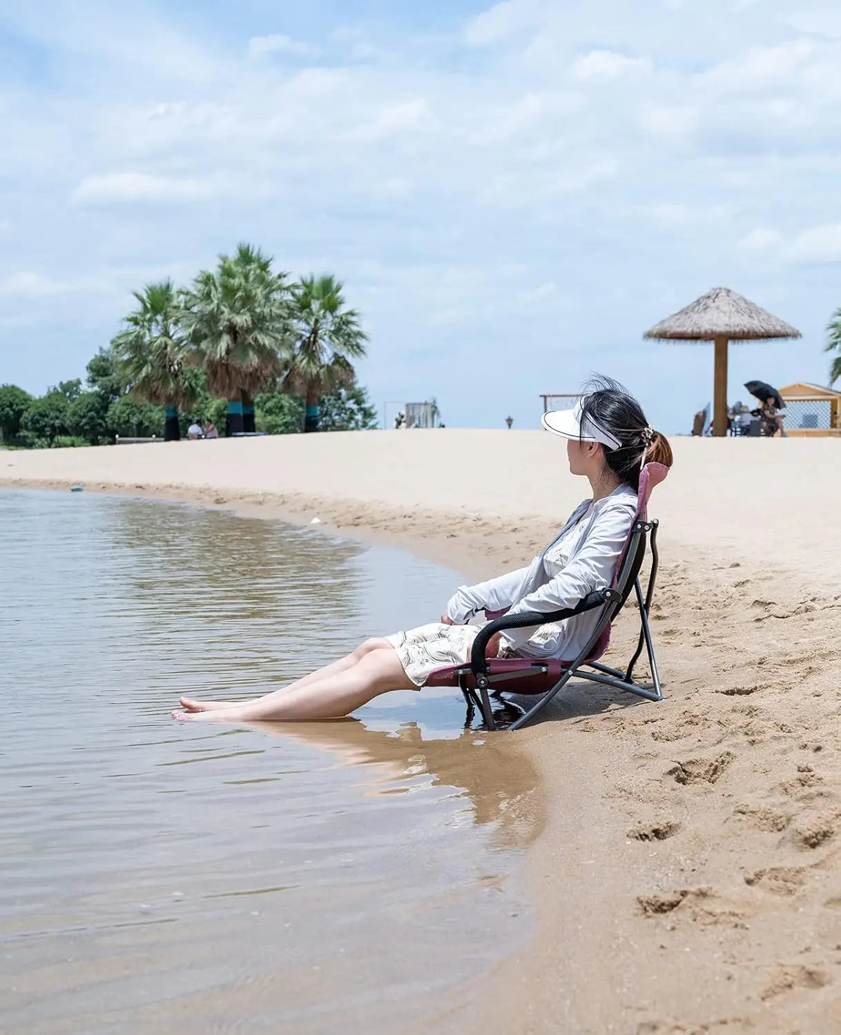 Chaise de camping pliante basse et large avec poche latérale et sac de transport (1, bleu marine)