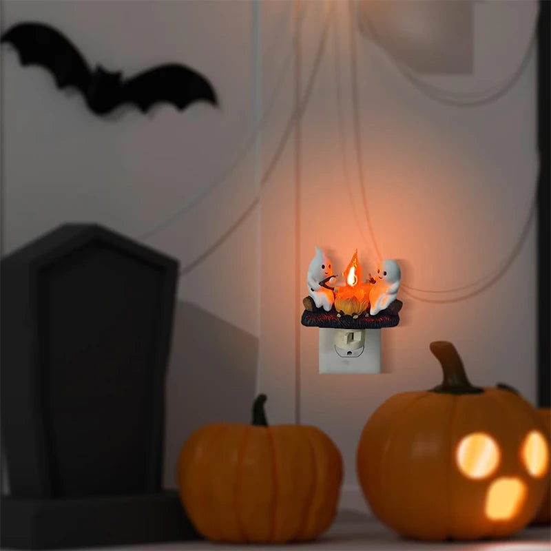 Ghost Campfire Flickering Night Light Halloween Night Lights Plug Into Wall Ghost Pumpkin Night Light Dusk To Dawn Led Lamp Home