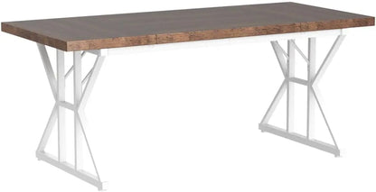 Mesa de comedor rústica para 6 personas, mesa de comedor rectangular de madera de 70,8 pulgadas, mesa de cocina rústica con patas de metal resistentes