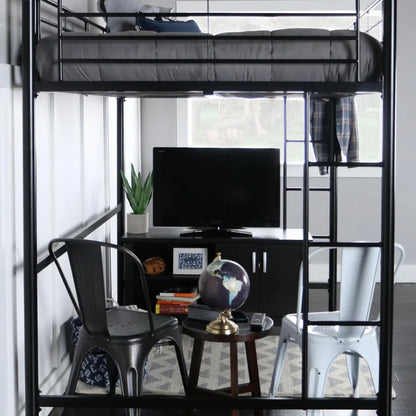 Timothee Urban Industrial Metal Double over Loft Bunk Bed, Full Loft, Black