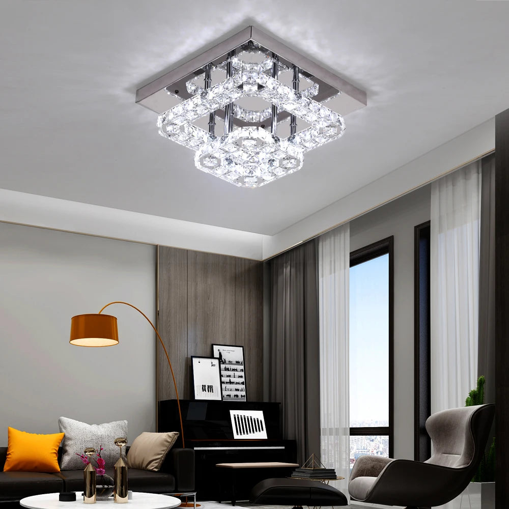 Lustre de plafond en cristal K9, luminaire suspendu pour couloir d'intérieur, éclairage de vestiaire, luminaire de plafond décoratif à LED pour allée