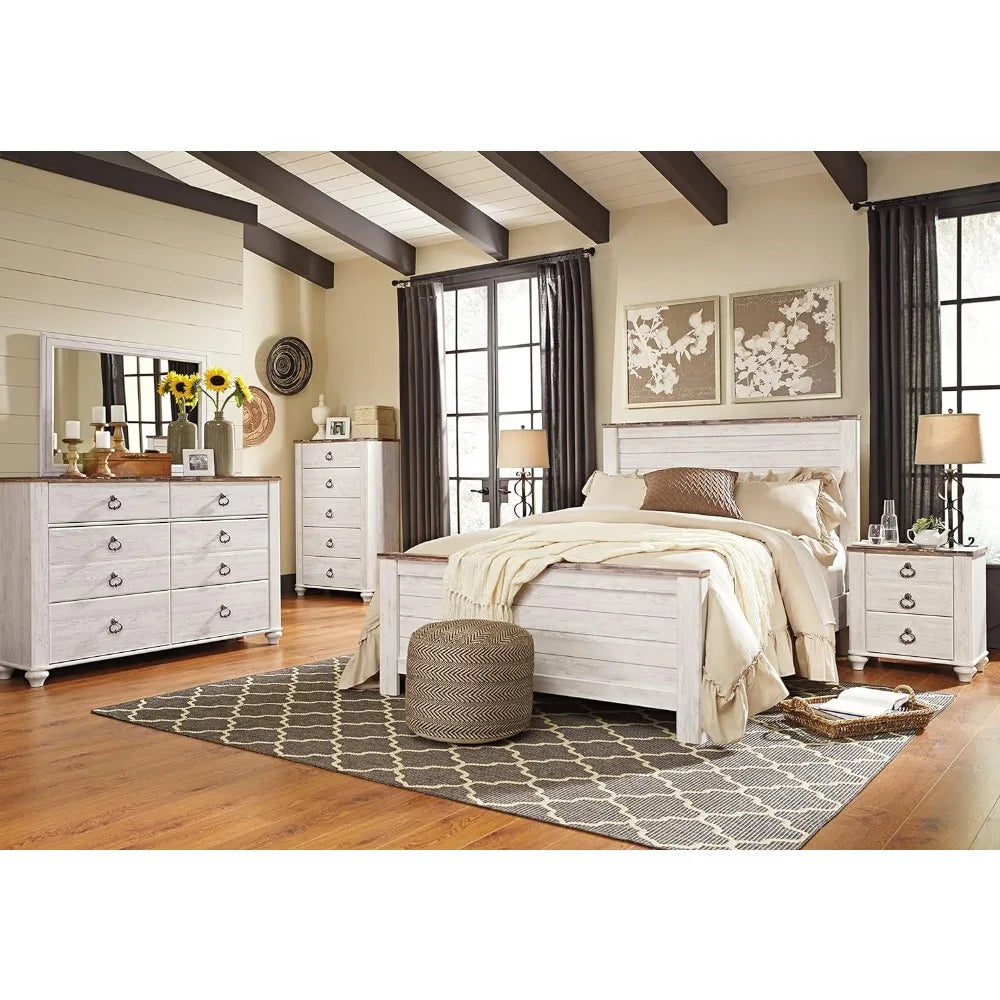 Willowton Farmhouse 2 Drawer Nightstand with USB Charging Ports, Whitewash