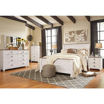 Willowton Farmhouse 2 Drawer Nightstand with USB Charging Ports, Whitewash