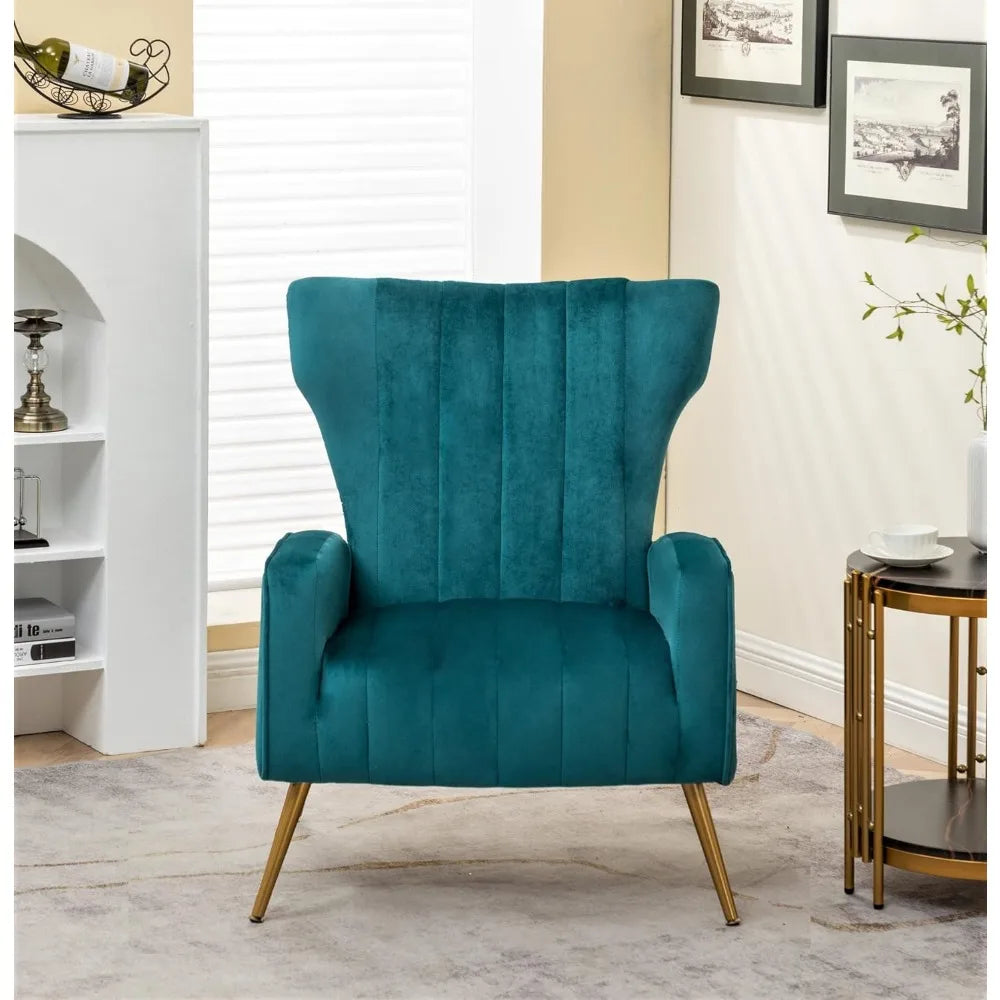 Modern Velvet Accent Chair for Living Room, Bedroom or Office with Stylish Metal Legs, Plush Upholstery and Wood Frame,