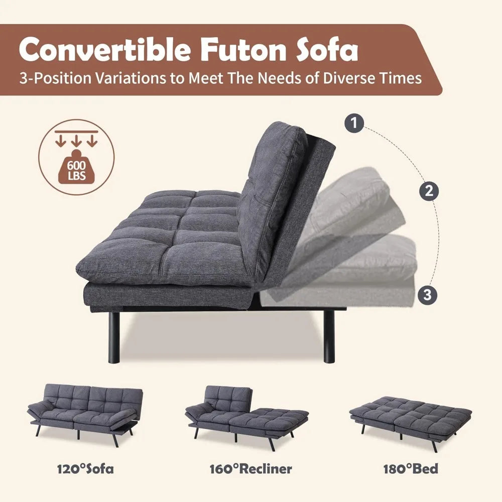 Canapé-lit, canapé-lit convertible Lovesea, canapé en mousse à mémoire de forme, canapé futon avec accoudoirs, petit canapé-lit, gris standard 71 P x 31 L x 33,5 H