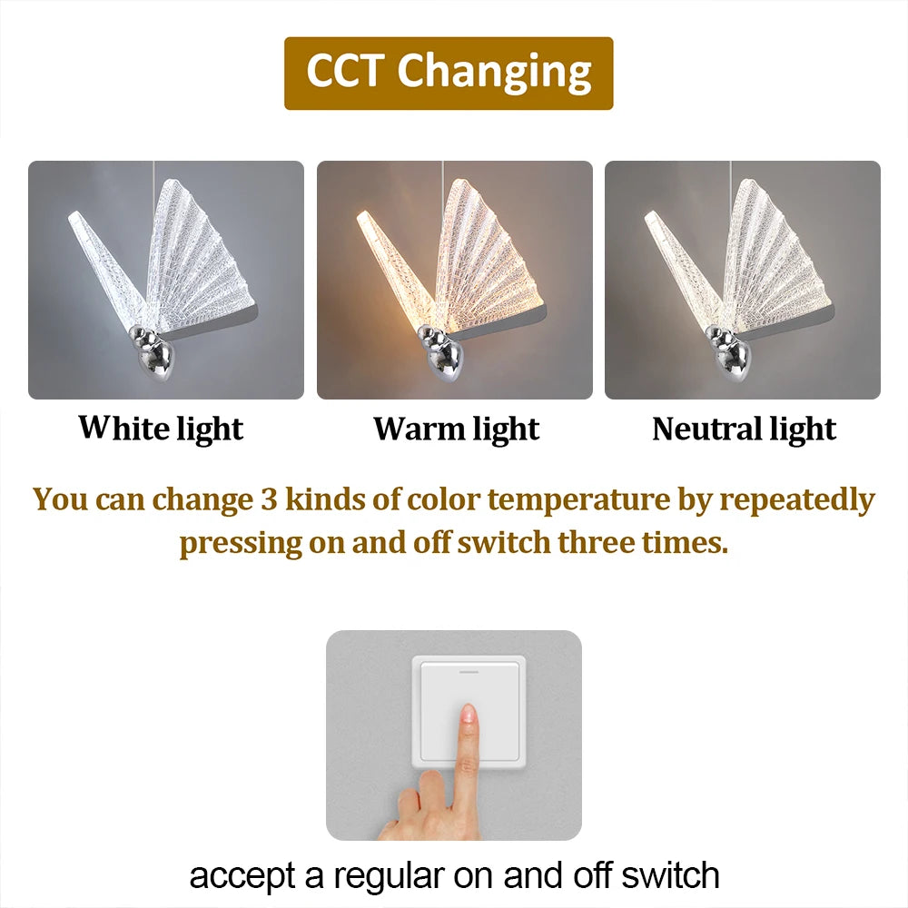 Modern LED Butterfly Pendant Light Fixture Luminaire Bedroom Chanderlier Hanging Ceiling Lamps Bedside Living Room Home Indoor