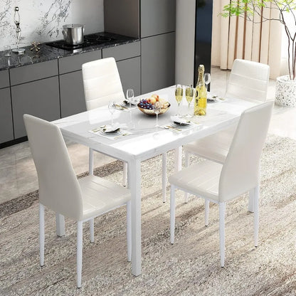 Ensemble de table à manger 5 pièces pour 4 personnes, ensemble de table et chaises de cuisine en faux marbre avec chaises en cuir rembourrées