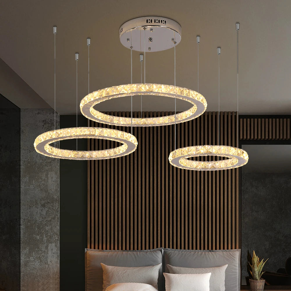 Crystal Chandelier Light Living Room Remote Control Bedroom Pendant Lamps Dining Table K9 Chrome Lustre Ceiling Lamps Luminaires