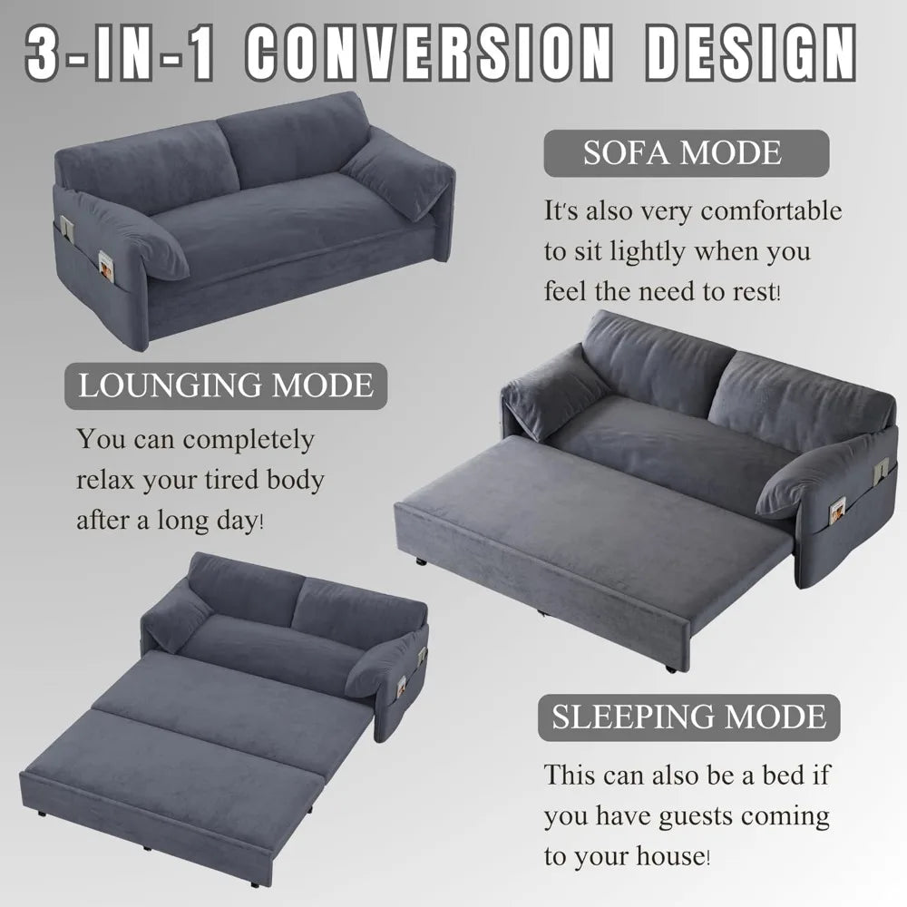 3 in 1 Convertible Queen Sleeper Sofa Bed Comfy Pull Out Futon Couch Bed Modern Loveseat Sofa Multi-Functional Cloud Couch