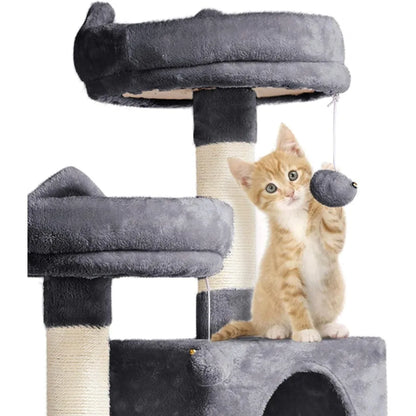 Arbre à chat de 62,2 pouces, tour à chat, condo pour chat avec plate-forme et hamac, poteaux à gratter pour chatons, maison de jeu pour animaux de compagnie avec perchoir en peluche