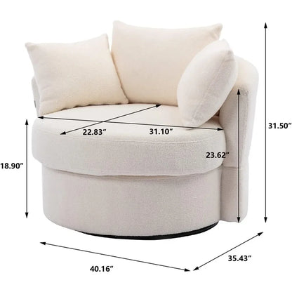 Swivel Barrel Chair Modern Round Oversized Barrel Chairs,Sofa Lounge Accent Chair,Akili 360°Swivel Chair with 3 Pillow