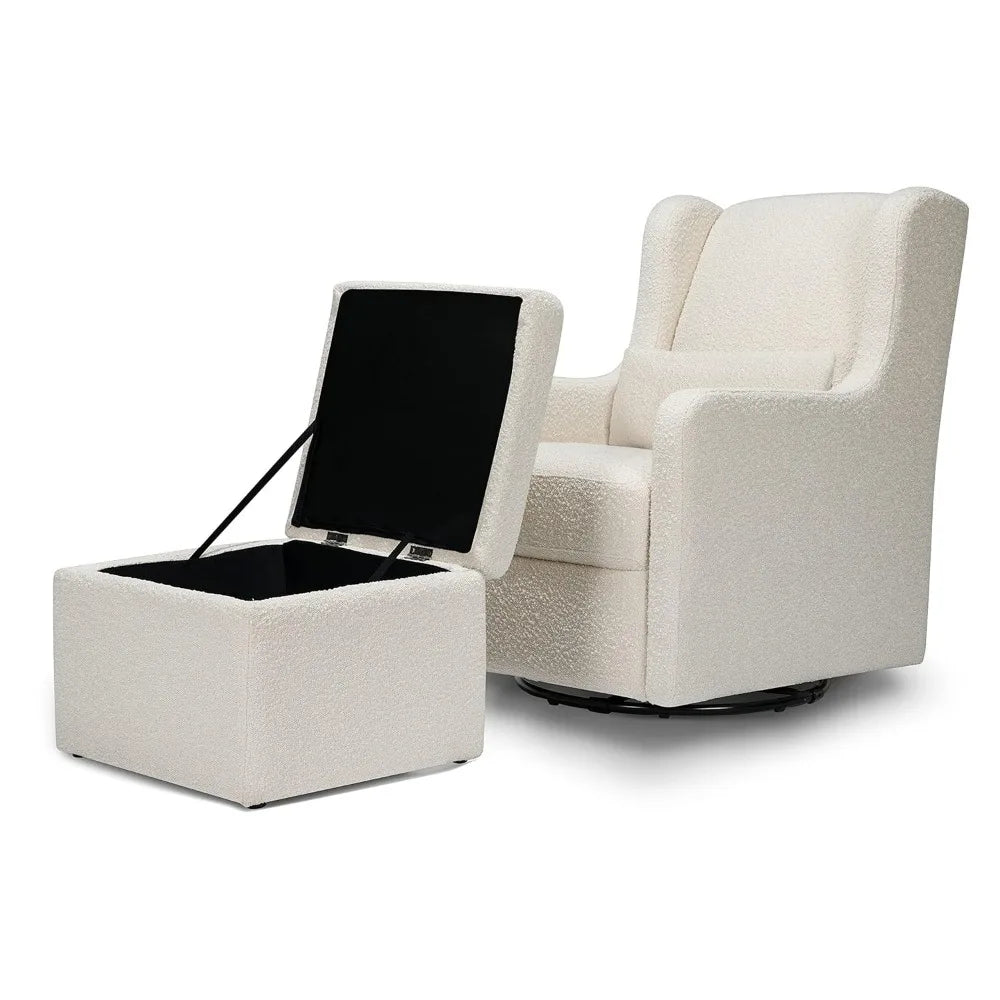 Carter's by DaVinci Adrian Swivel Glider with Storage Ottoman in Performance Cream Linen, Water Repellent and Stain Resistant,