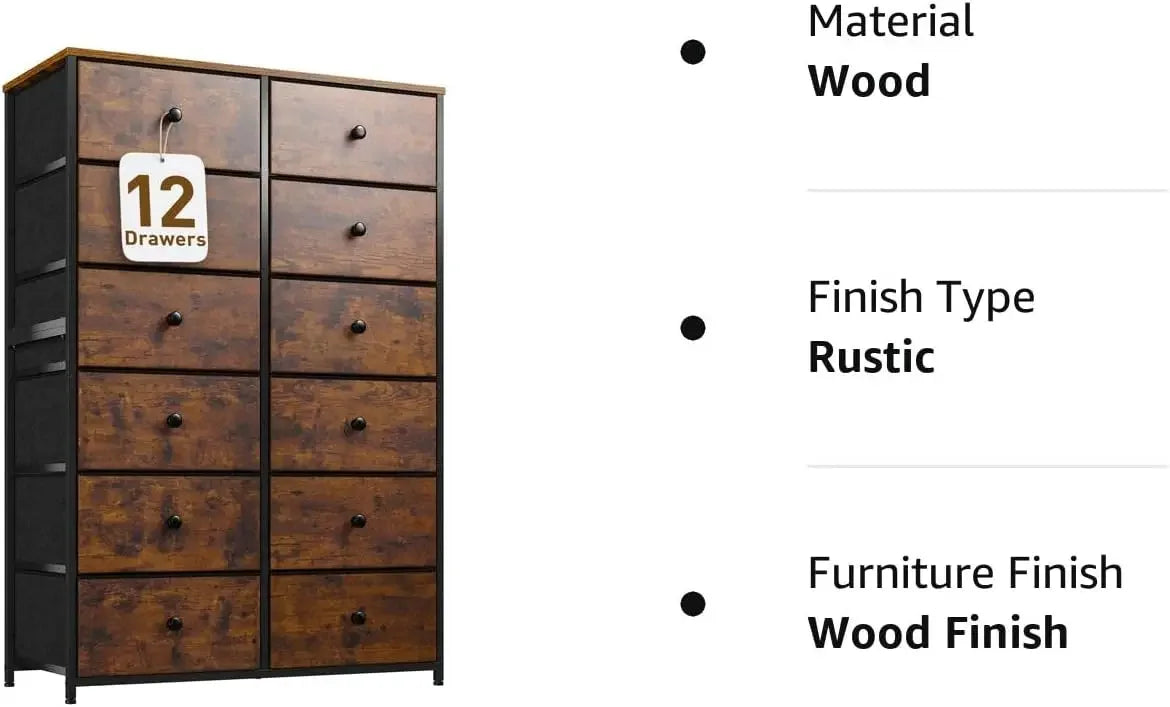 Tall Dresser for Bedroom w/12 Drawers,Freestanding Dressers & Chest of Drawes Fabric Drawers for Clothes,Closet, Multiple Colors