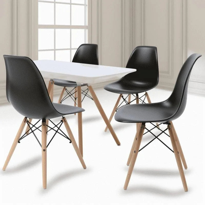 Dining Chair PVC Plastic Lounge Chair Kitchen Dining Room Chair, Black Set of 4