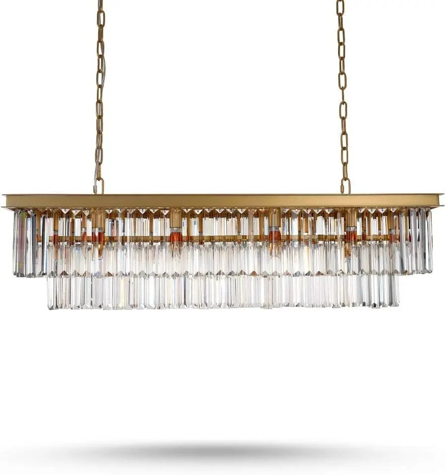 Modern K9 Crystal Chandelier Pendant Light Fixture Rectangular Lustras Ceiling Lamp for Dining Room Kitchen Home Lighting